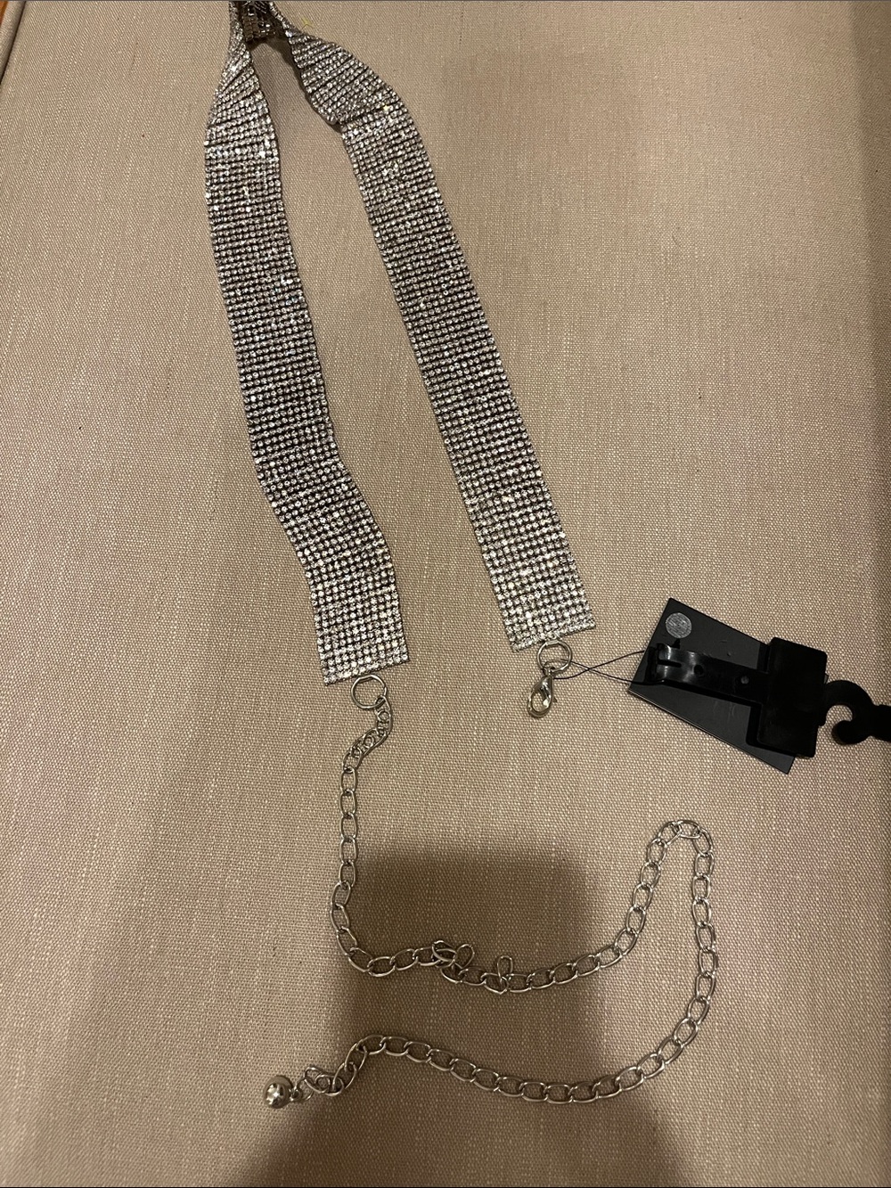 Y2K Silver Rhinestone Mesh Chain Size Belt - Picture 3 of 4